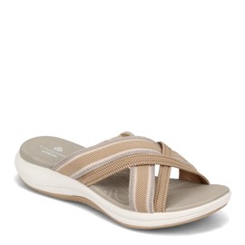 Clarks womens Mira Isle Slide Sandal, Sand Combi Textile, 9 Wide US