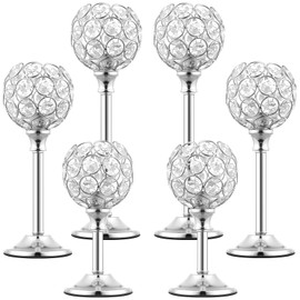 6 Pcs Crystal Candle Holder 3 Sizes Tea Light Candlestick Holders for Wedding Table Centerpiece, Table Decor, Tealight Candlestick Holder for Fireplace Candelabra, Home Living Room Decor(Silver)