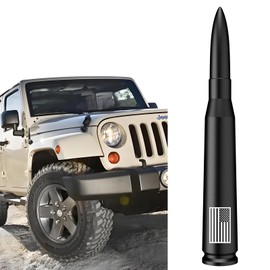Engirette American Flag Car Truck Bullet Antenna Replacement - Anti-Theft Design for Jeep Wrangler Gladiator JL JK JT Rubicon Sahara Unlimited Sport 4xe Willys Mojave 2007-2025 (Matte Black)