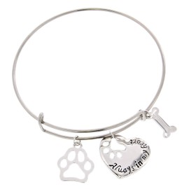 Rescue Dog Bracelet Rescue Cat Silver-Tone Forever in My Heart Paw Print Bangle Bracelet Jewelry Box Keepsake Gift for Dog Lover Gifts Bracelet Pet Dog Memorial Gift Cat Memorial Gift