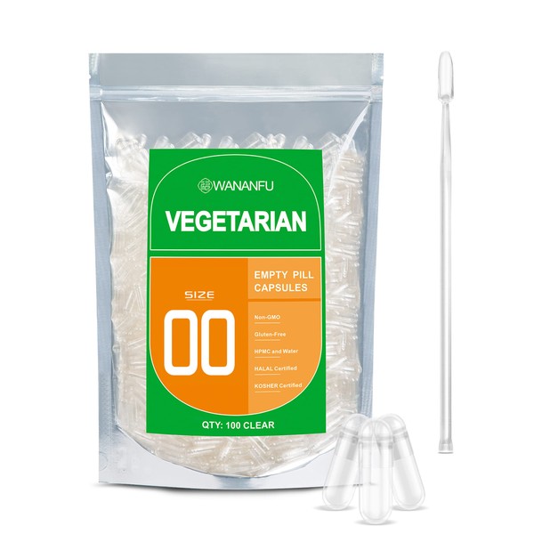 WANANFU Size 00 Empty Capsules Vegetarian (100 Count) Bundle with