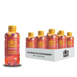 Coco Suero Electrolyte Coconut Water – 12-Pack | 100 Calories, Fat-Free, Packed with B3, B6, B12 for Energy & Hydration | No Artificial Flavors | Amino Acids | Sweetened with Dextrose |(20.2 Fl Oz, Watermelon Strawberry)