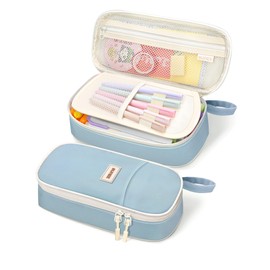 SUNEE Cute Pencil Case, Aesthetic Pen Pouch, Colored Large Pencil Bag with Zipper, Kawaii Stationery Storage and Organizer, School Supplies for Teen and Adult Girls, Blue