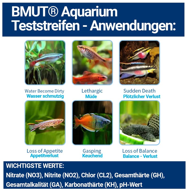 BMUT 50 x 7-in-1 Aquarium Test Strips Water Test Pond
