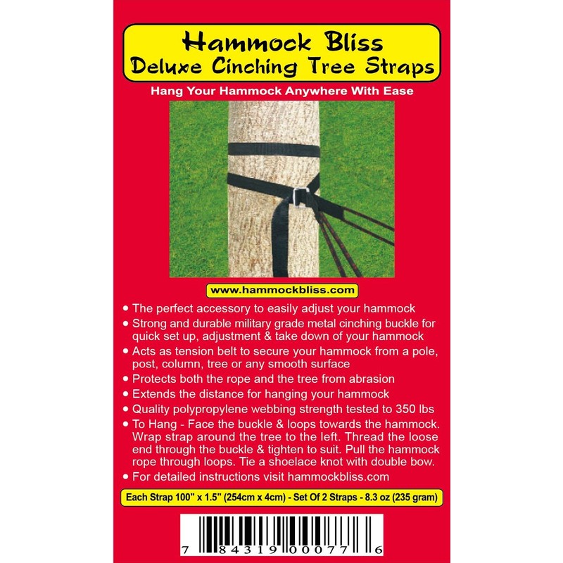 Hammock Bliss Deluxe Cinching Tree Straps - Heavy Duty &