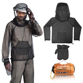 2-Piece Net Suit XXL, Zippered Hood Jacket & Gloves Set, Thickened Breathable Mesh, Adjustable Fit for Upper Body Protection, Unisex Lightweight Outdoor Gear for Camping, Fishing, Hiking, Gardening