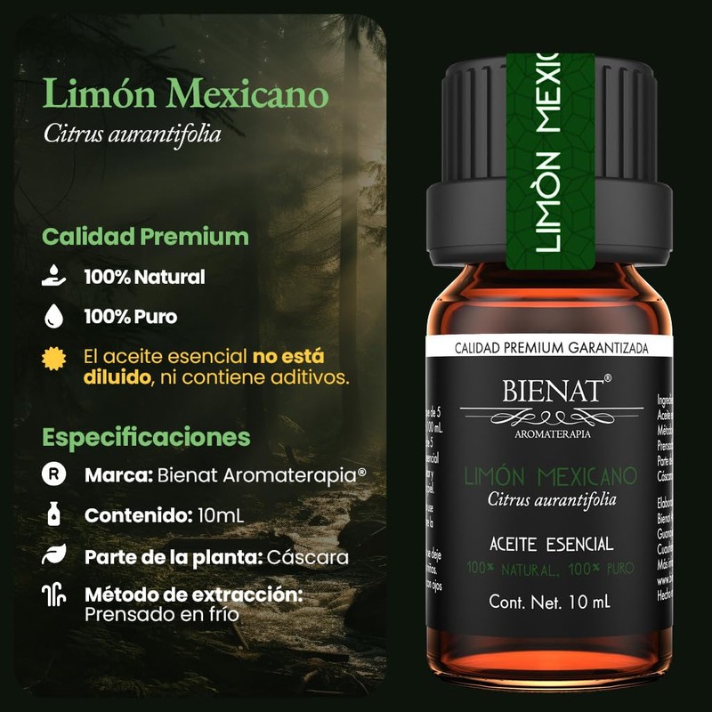 BIENAT AROMATERAPIA Aceite Esencial de Limón Mexicano 10mL