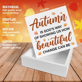 Autumn Sign Fall Wood Block Sign Rustic Fall Quote Wooden Box Sign Home Decor for Wall Shelf Desk