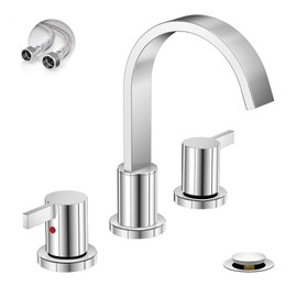 Phiestina Chrome 8 Inch 3 Hole 2 Handle Waterfall Widespread Bathroom Sink Faucet with Metal Pop-Up Drain, WF40-1-C