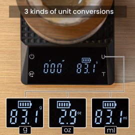 bemece 0.1g Precision Coffee Scale with Timer, Digital Espresso Scale with Back-Lit LCD Display, IPX6 Waterproof Drip Espresso Scale, 3 Units of Measurement for Espresso, French Press, Kitchen Use