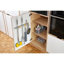 Joseph Joseph CleanTech Cleaning Utility Tool Storage Rail, Organizer Rack with 3 Adjustable Grips and 3 Hooks, Screws Included