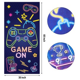 R HORSE Neon Video Game Beach Towel for Kid, 30 x 60 inch Microfiber Pool Towel Absorbent Quick Dry Beach Towel Sand Free Blanket for Summer Pool Party Supplie Bath Sport Travel Beach Swimming Camping