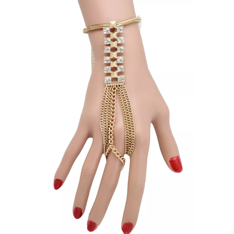 Unbranded Women Gold Metal Hand Chain Wrist Bracelet Ring Art