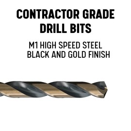 Drill America 1-15/32" Reduced Shank High Speed Steel Black & Gold Contractor Drill Bit with 3-Flat 1/2" Shank, KFD3F Series