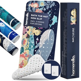 Bath Tub Mat Non Slip Anti Mold for Kids BPA Free INCL Hooks - homerella® Ocean Sea Animals 40x16, Baby Bath Mat Non Slip 200 Suction Cups, Non Toxic Machine Washable Toddler Bath Mat, EU Certified