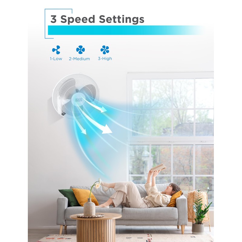 BLACK+DECKER 16" Wall Mount Fan With Remote Control, Oscillating With