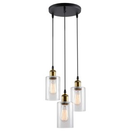 VILUXY Vintage 3 Light Glass Pendant Light Classic Cluster Chandelier Hanging Lighting Fixture with Seeded Glass Shades for Kitchen Island, Dinning Room, Bar, Cafe，Farmhouse