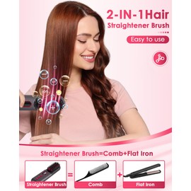 LAMA Plasma-Glätteisenbürste, 11 Temperaturen (120 ℃ ~ 220 ℃), LED-Display, 130 Millionen Ionen, 9000 mAh, wiederaufladbar, kabellos, tragbar, beheizt, Glättungskamm für Reisen, Damen, Herren