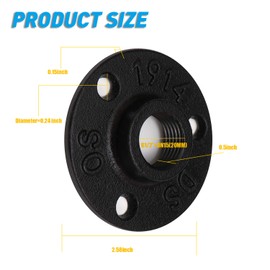 Antirust Black Painted Floor Flange, Home TZH Malleable iron Pipe Fittings for Industrial vintage style, Flanges with Threaded Hole for DIY Project/Furniture/Shelving Decoration (10, 1/2")