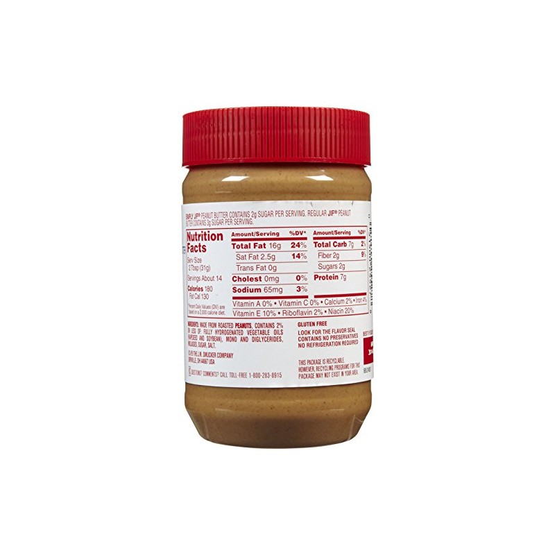 Jif Simply Creamy Peanut Butter, 15.5 oz, 3 ct