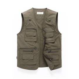 Hbufnha Mens Fishing Vest Travel Safari Ranger Work Vest Multi Pocket Hunting Hiking Jacket 01-GY-4XL