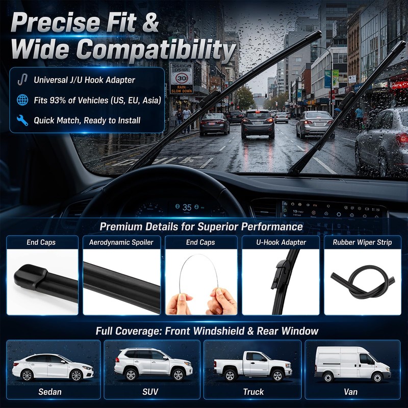 BBTO 4 Set 26"+16" Windshield Wipers with 12" Rear Wiper