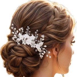 EVAZEN Flower Wedding Hair Comb Silver Pearl Bridal Hair Accessories Rhinestone Hair Clip for Women