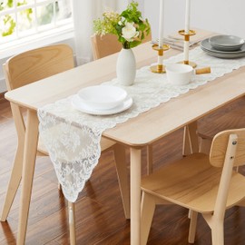 WARM HOME DESIGNS Weddin Table Runner. Vintage 14 x 72 Ivory Table Runner. Lace Table Runner Features Rose Design & 2 Attached Tassels. Wedding Table Runner from Lace Fabric. MTR Ivory 72"