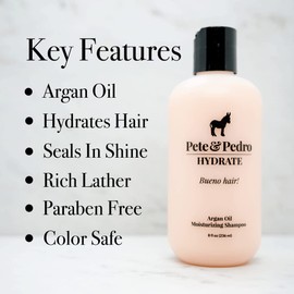 Pete & Pedro HYDRATE - Hydrating Argan Oil Shampoo For Men & Women | Moisturizing Daily Shampoo Cleanser For Dry, Dull, & Fragile Hair | As Seen on Shark Tank, 8.5 oz.