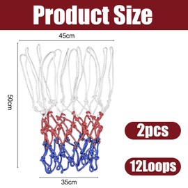 Pack of 2 Basketball Net Weatherproof, Basketball Net 12 Loops, Professional Basketball Replacement Net for Basketball Hoop Nets Outdoor Indoor Standard Basketball Hoop Net Replacement