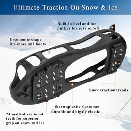 Winter Ice Grips for Shoes and Boots Walking Traction Crampon Ice Cleats for Snow and Ice for Outdoor Transition, Driving, or Climbing Without 24 Spikes S
