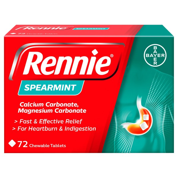 Rennie Spearmint Heartburn & Indigestion Relief, 72 Tablets