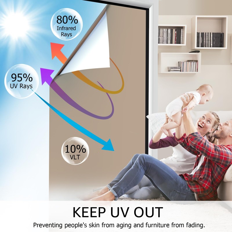 HIDBEA One Way Mirror Window Film, Daytime Privacy Sun Blocking