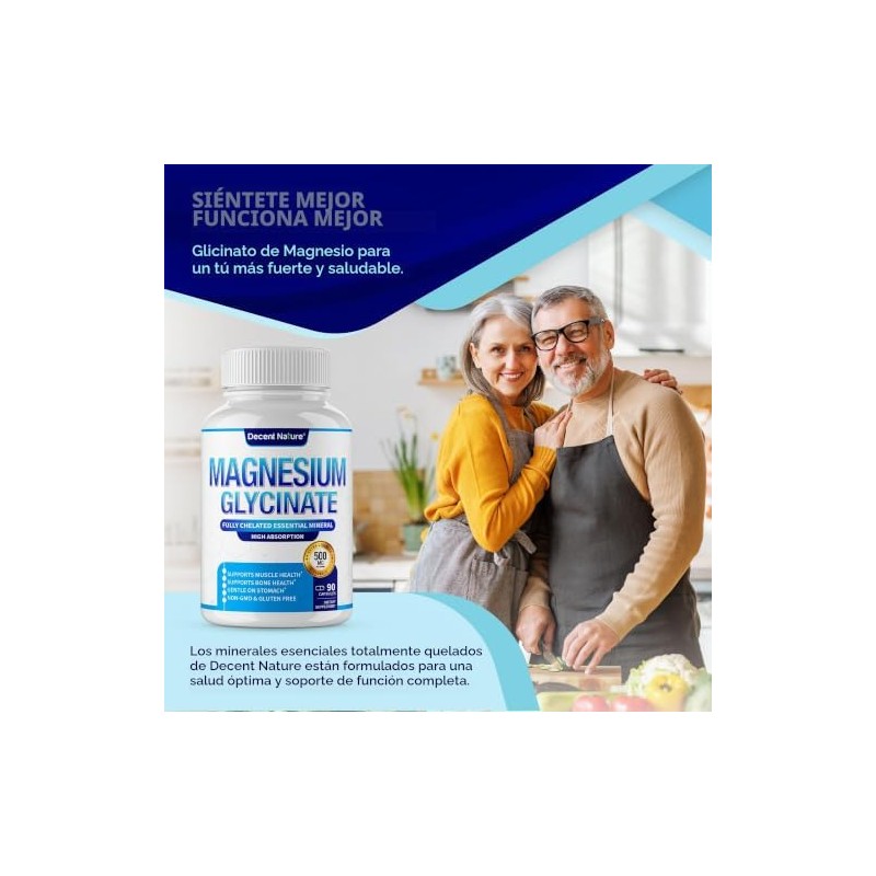 DECENT NATURE- Glicinato de Magnesio 525mg Suplemento Elemental de Magnesio