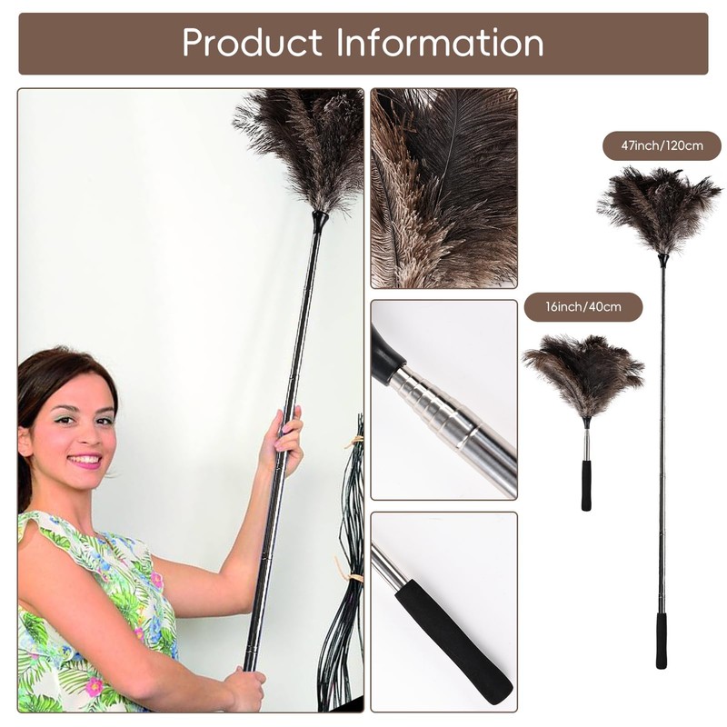 Extendable Ostrich Feather Duster - 40 inches Fluffy Long Handle