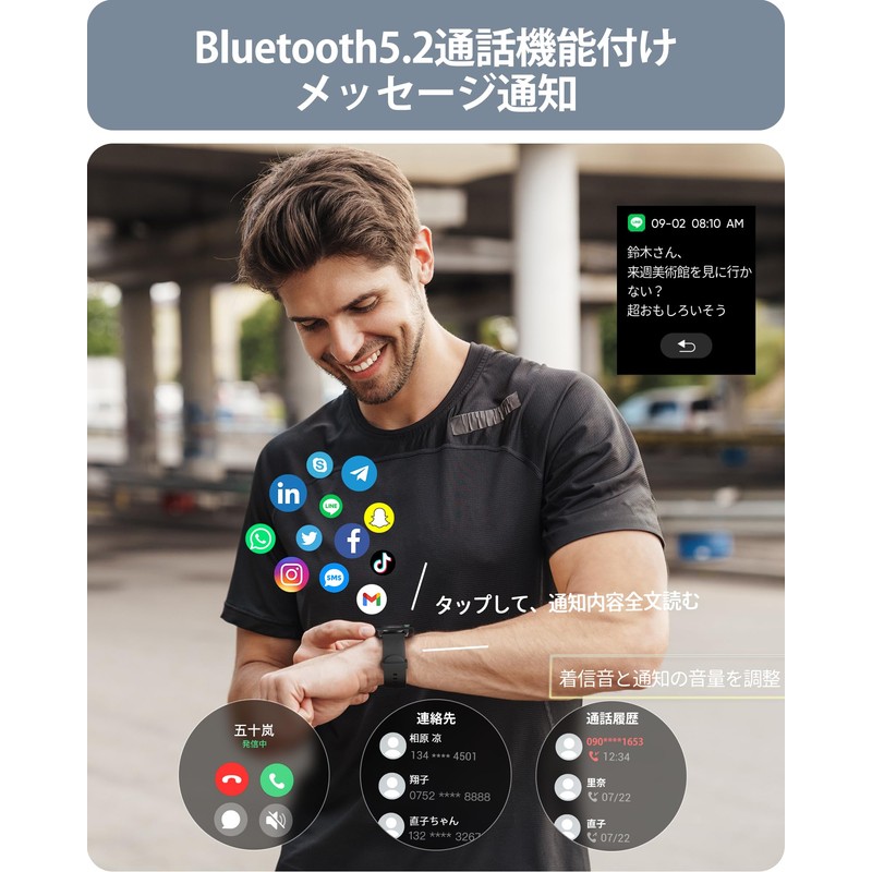 Parsonver Official Japan Product Smart Watch, Round, Ultra-thin, Bluetooth 5.2