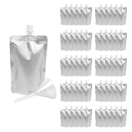 Muka 50 PCS Silver Foil Spout Bag, Reclosable Spout Pouch with Funnel, Heavy Duty Stand-up Pouches (3.5 OZ,100 ML)