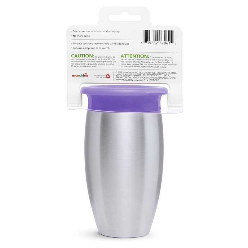 Munchkin Miracle Stainless Steel 360 Sippy Cup, 10 Oz, Purple