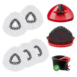 Upgraded Scrub Brush 7 Pack Reusable Mop Pads Compatible with O-Cedar EasyWring Triangle Mop,5 Mop Head Mop Replacement,One Scrub Brush & One Base for Deep Clean