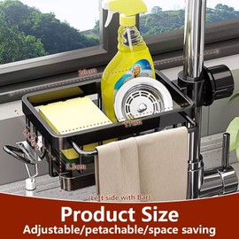 Sink Organiser, Stainless Steel Kitchen Organiser with Removable Drain Pan, Sink Organiser, Kitchen Organiser with Towel Holder, Sink Organiser, Kitchen, for Kitchen and Bathroom (Black)