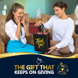 Nush Nush Black Thank You Gift Bags Bulk Medium – Set of 30 Black Thank You Bags With Holographic Gold Print - Perfect for Party Favors, Return Gifts for Birthday Party, Giveaways - 8W x 4D x 10H Size