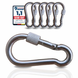 PinPro A4 Stainless Steel Screw Carabiner | Choice of Size and Number | 480 kg - 940 kg Breaking Load | Rustproof Niro AISI 316 Carabiner with Safety Nut