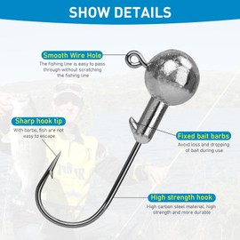 QualyQualy Round Ball Jig Heads for Bass Fishing Saltwater Freshwater Jigheads Crappie Walleye Trout 50pcs (Silver, 1/6oz 50PCS #1)