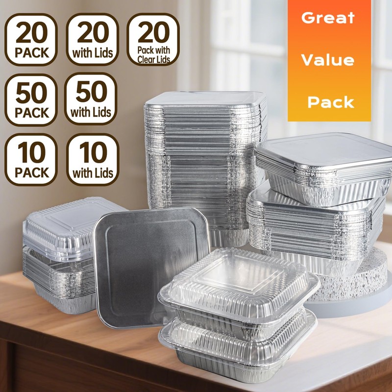 Ezsart 8x8 Aluminum Pans with Lids - 20 Pack Disposable