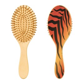 Paddle Brush Hair Brush, Round Wooden Pins Air cushion comb, Scalp massages Detangling Hair Hairbrush for Smoothing Hair Print Tiger Skin Animal Texture Style