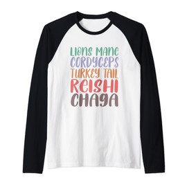 Lions Mane Cordyceps Turkey Tail Reishi Chaga Mushroom Focus Raglan Baseball Tee