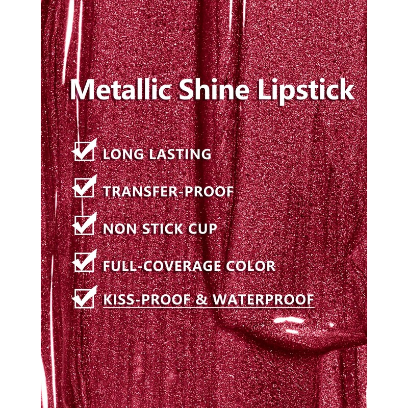 MAKI YIKA Dark Red Lipstick for Women Metallic Lipsticks Glitter