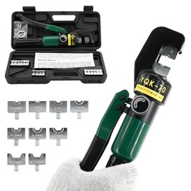 LFGUD 10T Hydraulic Crimping Tool 12 AWG to 2/0 AWG Battery Cable Crimper Tool Hydraulic Lug Crimper Electrical Terminal Wire Crimper with 9 Pairs of Dies Kit, Green