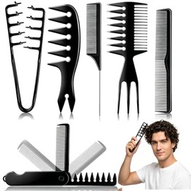 Peine Texturizador Para Hombre 6 Piezas, 2 en 1 Peine de Textura | Texturizador de Cabello,Peine Dientes Anchos,Peine para Cabello Rizado,Para Secado 