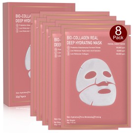 Mascarilla Facial Hidratante Nocturna Bio-Collagen Real Deep Mask, Paquete De 8 Unidades, Apta Para Todo Tipo De Pieles, Mascarilla Facial Hidratante